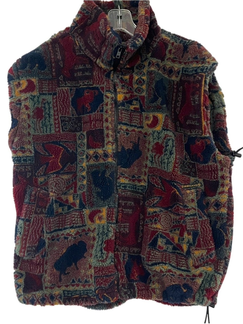 Hors La Loi Vintage Fleece Vest Mens M Tapestry Patchwork Retro Outdoor